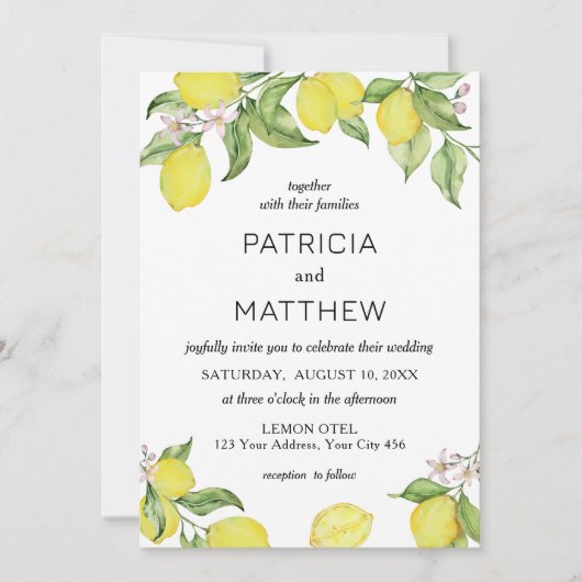 Faire-part de mariage citrons d'été (Devant)