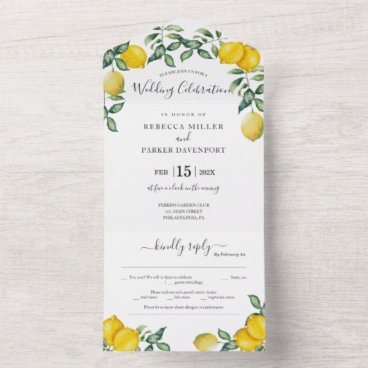 Faire-part de mariage Citrons Rustiques tout en un (À l'intérieur)