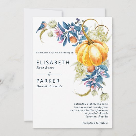 Faire-part de mariage Citrouille de chute d'aquare (Devant)