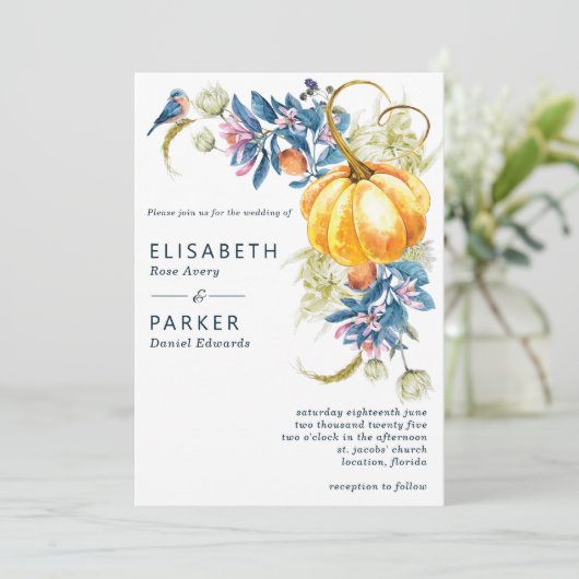 Faire-part de mariage Citrouille de chute d'aquare (Debout devant)