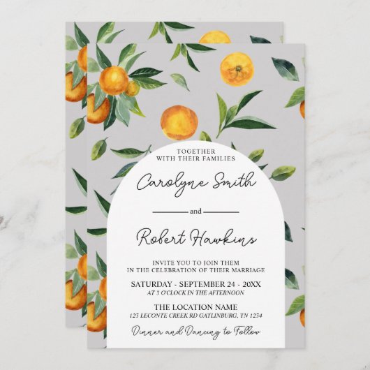 Faire-part de mariage Citrus Oranges (Devant / Derrière)