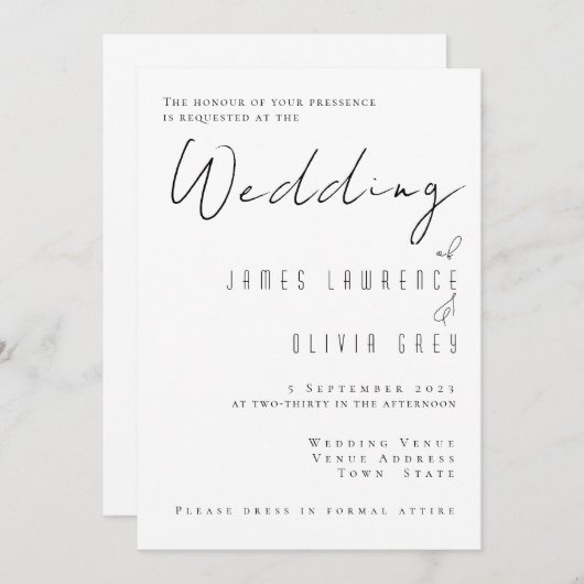 Faire-part de mariage classique (Devant / Derrière)