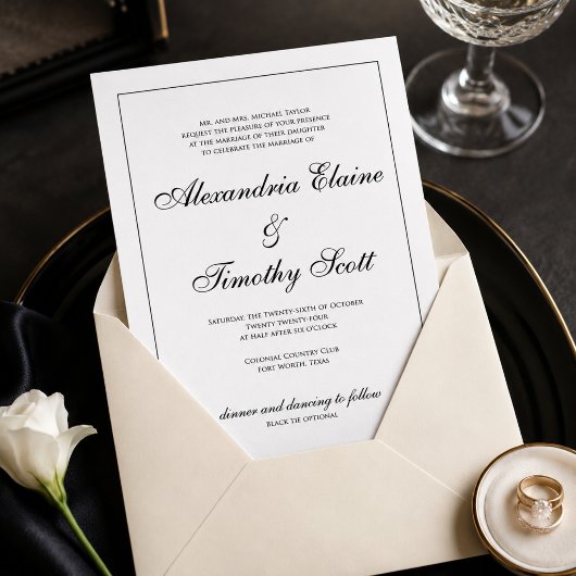 Faire-part de mariage classique à l'encre noire et