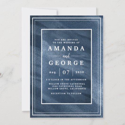 Faire-part de mariage classique à texture bleue (Devant)