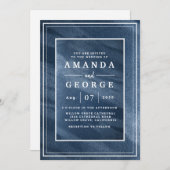 Faire-part de mariage classique à texture bleue (Devant / Derrière)
