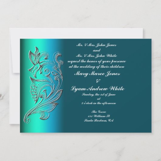 Faire-part de mariage classique Aqua intégrée (Devant)