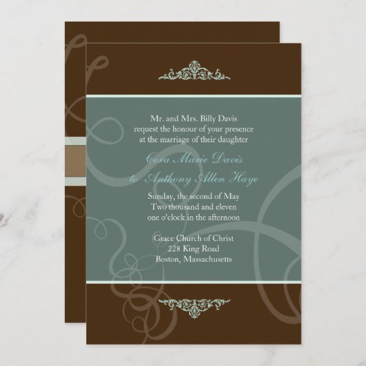 Faire-part de mariage classique au chocolat foncé (Devant / Derrière)