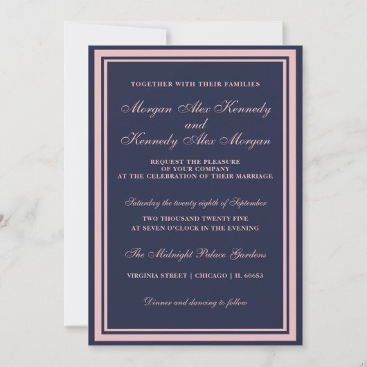 Faire-part de mariage classique bleu bleu bleu ble (Devant)