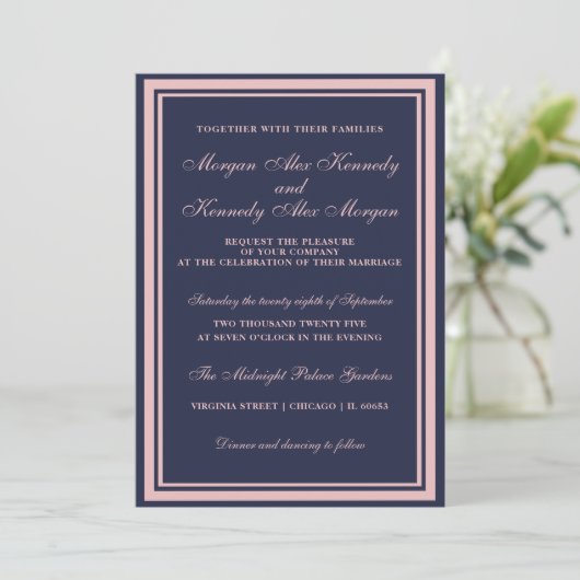 Faire-part de mariage classique bleu bleu bleu ble (Debout devant)