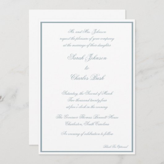 Faire-part de mariage classique - Bleu côtier (Devant / Derrière)