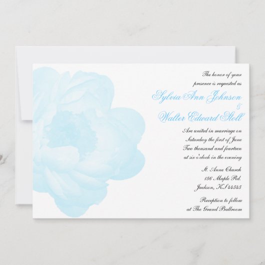 Faire-part de mariage classique Blue Peony (Devant)