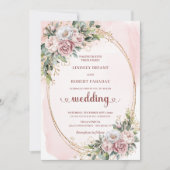 Faire-part de mariage classique botanique rose gol (Devant)