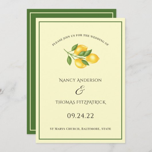 faire-part de mariage classique citron (Devant / Derrière)
