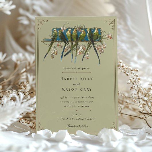 Faire-part de mariage classique de perroquet orné