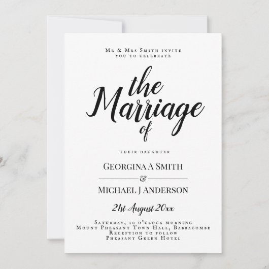 Faire-part de mariage classique de typographie noi (Devant)