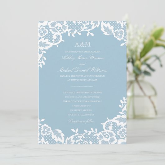 Faire-part de mariage classique en dentelle (Debout devant)