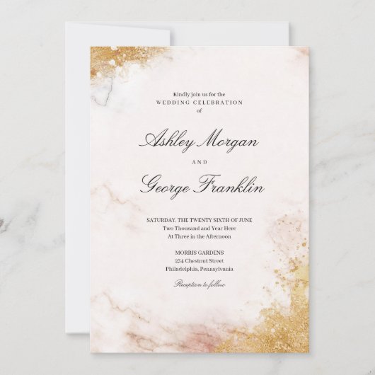 Faire-part de mariage classique en marbre de luxe (Devant)