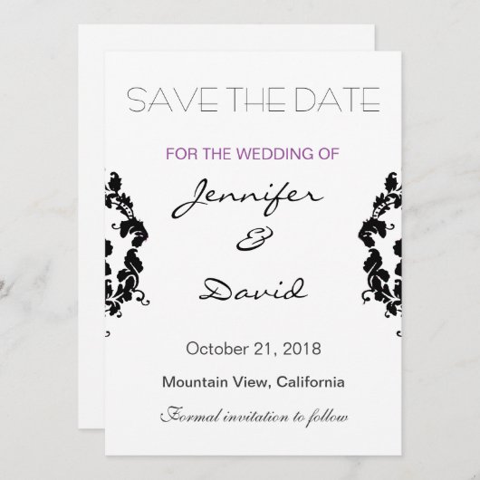 Faire-part de mariage classique exclusif Damask (Devant / Derrière)