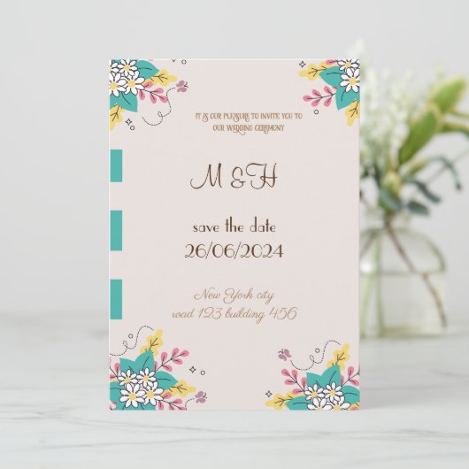 faire-part de mariage classique florale chic (Debout devant)