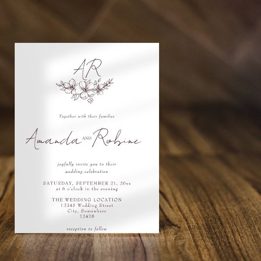 Faire-part de mariage classique minimale