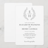 Faire-part de mariage classique monogramme noir et (Devant / Derrière)