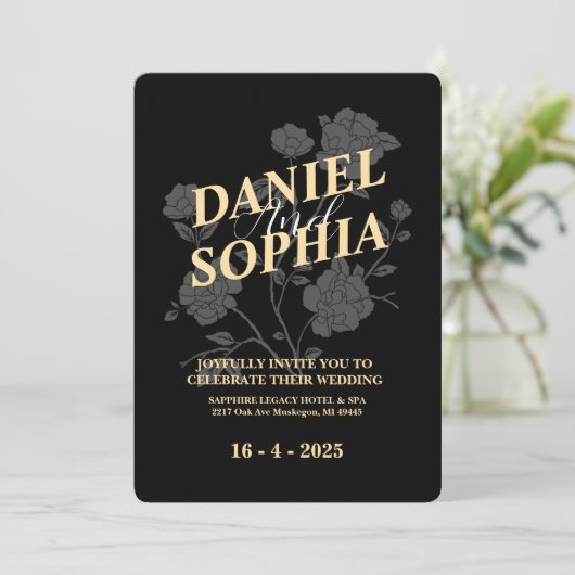 Faire-part de mariage classique noir (Debout devant)