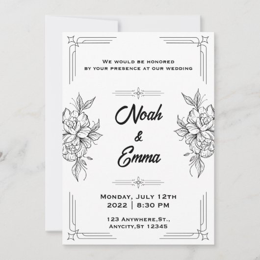 Faire-part de mariage classique noir et blanc (Devant)