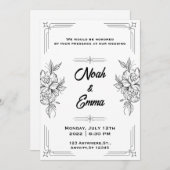 Faire-part de mariage classique noir et blanc (Devant / Derrière)