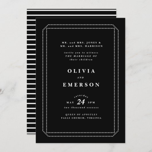 Faire-part de mariage classique noir et blanc, for (Devant / Derrière)