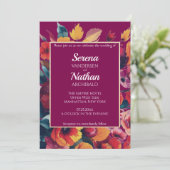 Faire-part de mariage classique prune fleur sauvag (Debout devant)