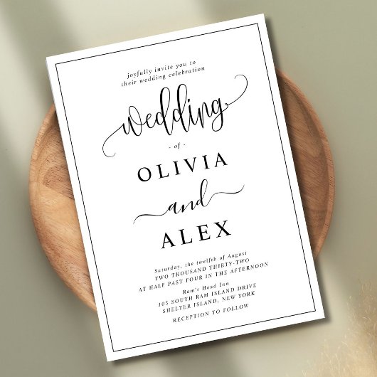 Faire-part de mariage classique simple noir et bla
