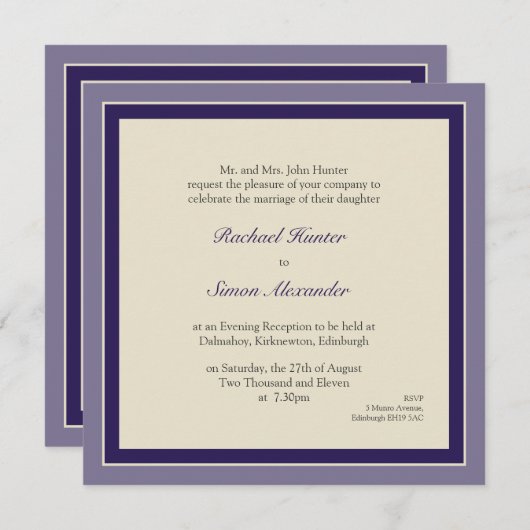 Faire-part de mariage classique simple - violet (Devant / Derrière)