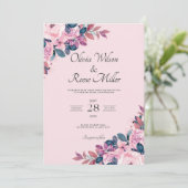 Faire-part de mariage classique violet et rose Vin (Debout devant)