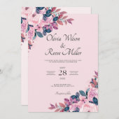 Faire-part de mariage classique violet et rose Vin (Devant / Derrière)