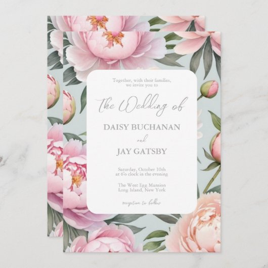 Faire-part de mariage Classy Peony (Devant / Derrière)