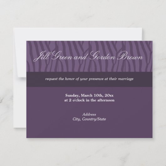 Faire-part de mariage Classy Purple Zebra (Devant)