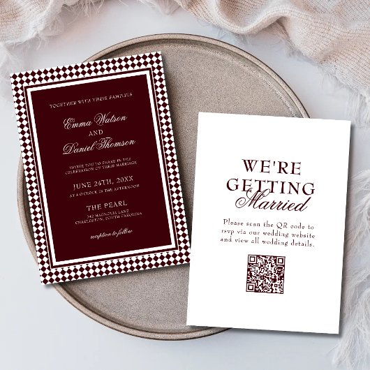 Faire-part de mariage Code QR Bordure Arlequin Bou