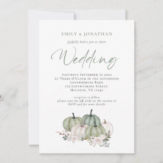 Faire-part de mariage Code QR Floral citrouilles S (Devant)