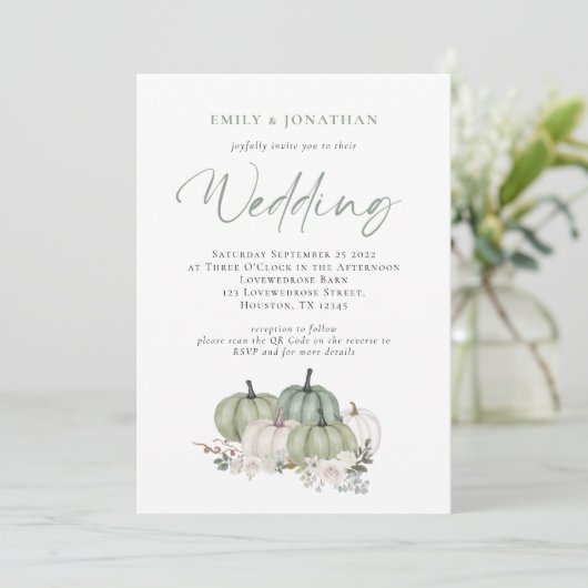 Faire-part de mariage Code QR Floral citrouilles s (Debout devant)