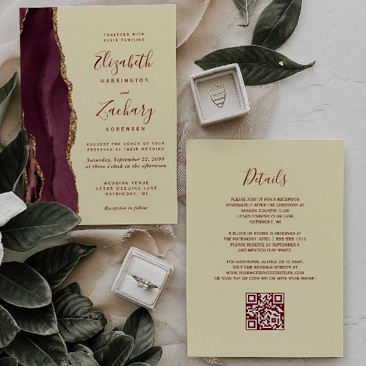 Faire-part de mariage Code QR Jaune Beurre Agate O