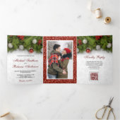 Faire-part de mariage code QR Noël Feuilles de pin (Intérieur)