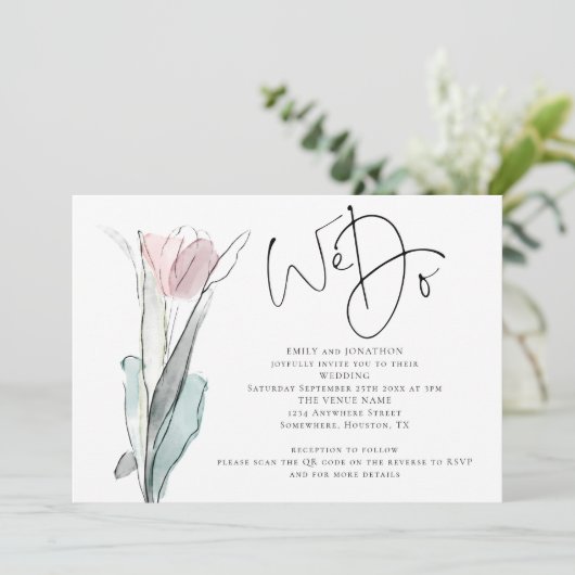 Faire-Part de Mariage Code QR Photo Nous Script Mi (Debout devant)