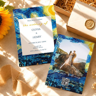 Faire-part de mariage Code QR Photo Nuit Étoilée d