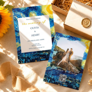 Faire-part de mariage Code QR Photo Nuit Étoilée d