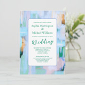 Faire-part de mariage code QR rose bleu abstrait c (Debout devant)