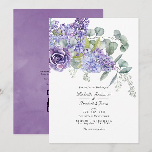 Faire-part de mariage code QR RSVP Eucalyptus Succ (Devant / Derrière)