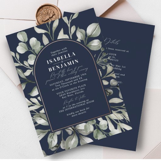 Faire-part de mariage Code QR RSVP Navy Arche de V
