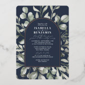 Faire-part de mariage Code QR RSVP Navy Arche de V (Recto)