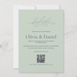 Faire-part de mariage Code QR Sage Olive Branch