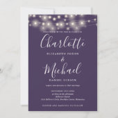 Faire-part de mariage Code QR Violet Guirlande Lum (Devant)